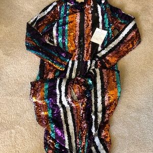 Sequin striped jogger jumpsuit